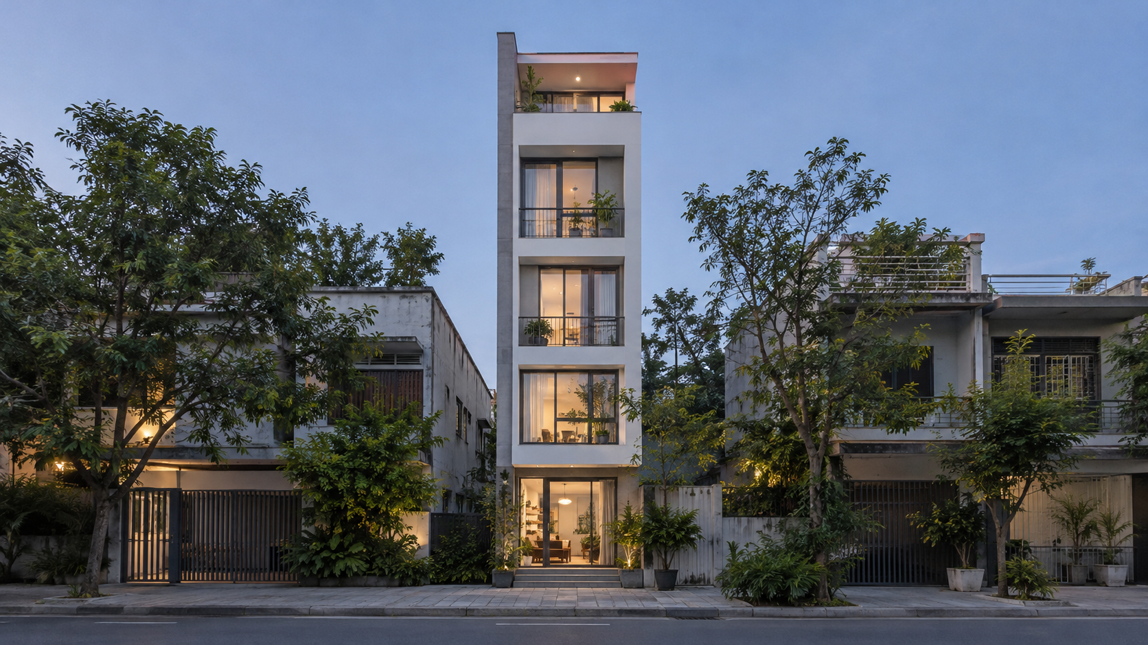Original AI concept 20: Slim tropical shophouse
